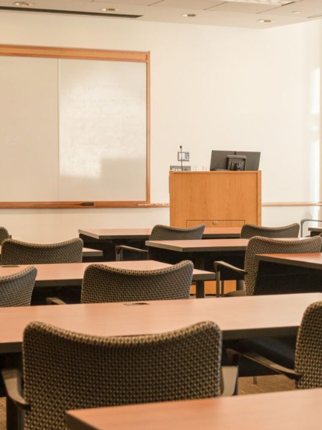 clean and healthy classroom with white boards and cushion chairs