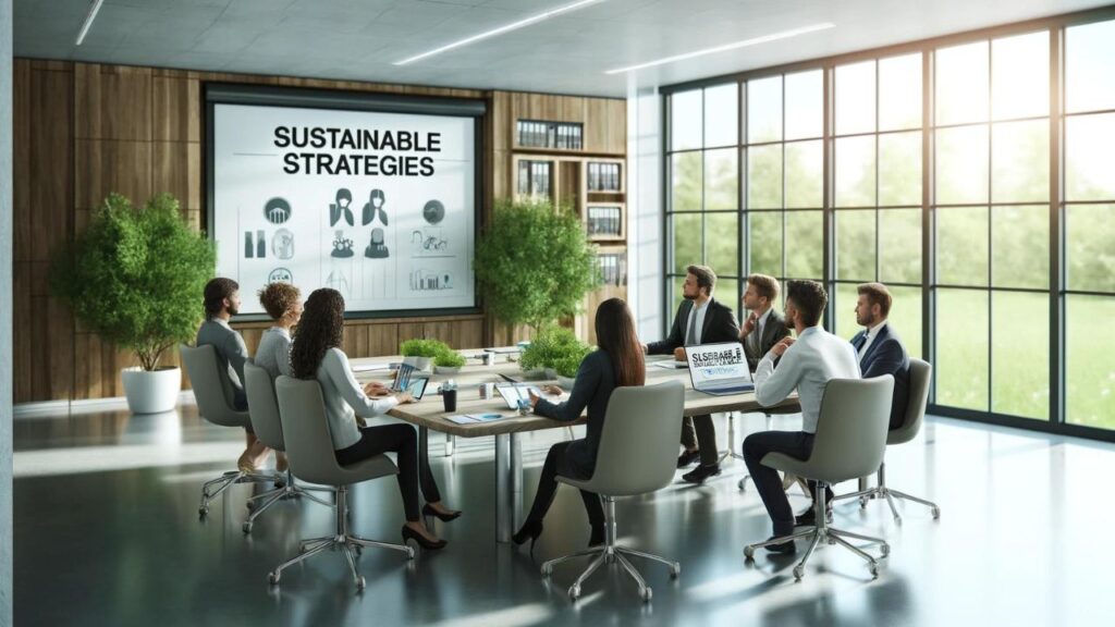 sustainable practices for a greener business, people in a meeting