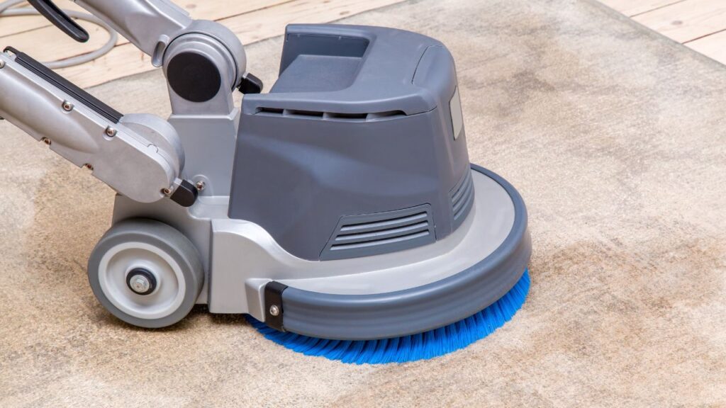 beige carpet being cleaned using the bonnet cleaning method