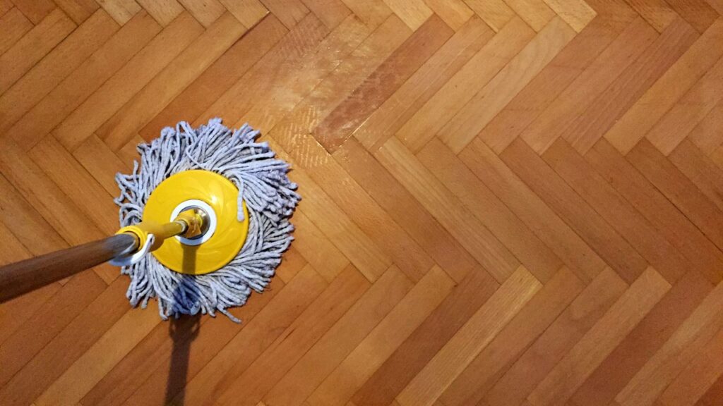 mopping hardwood floor