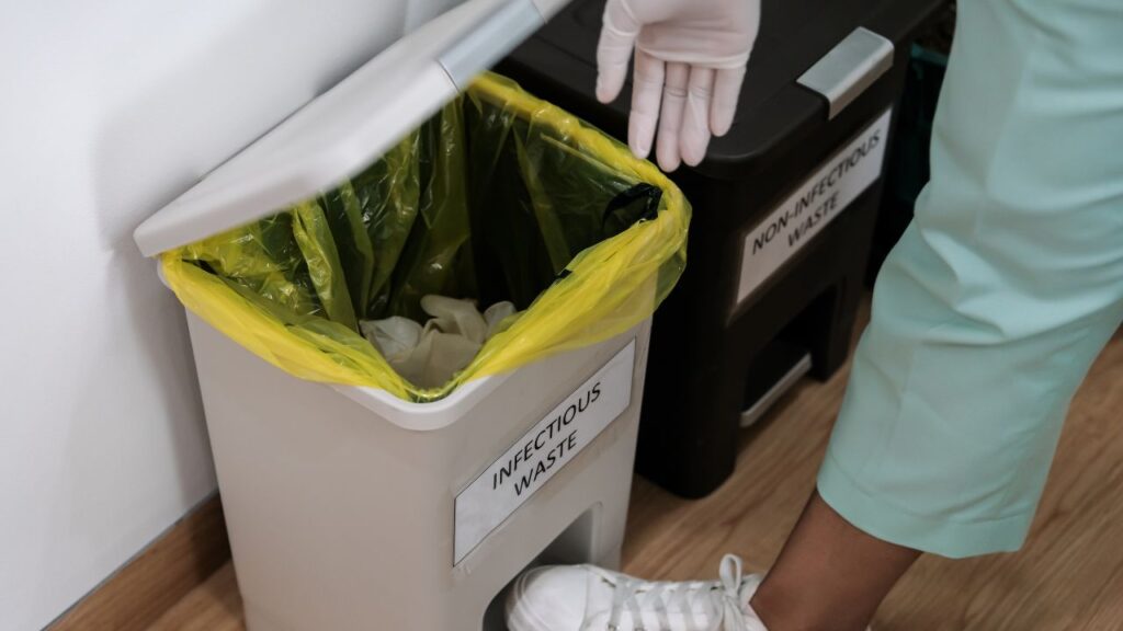 labelled medical waste bins